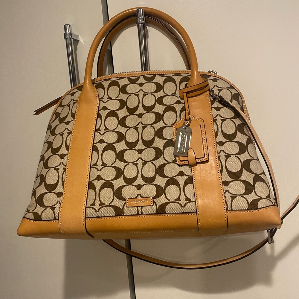Coach Brown and Tan Signature Handbag